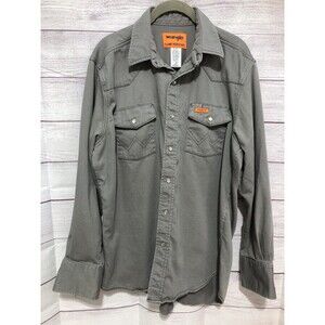 Wrangler Men’s L-REG Flame Resistant ￼Shirt FR127CH 9.5 ATPV Pearl Snap Up Gray^